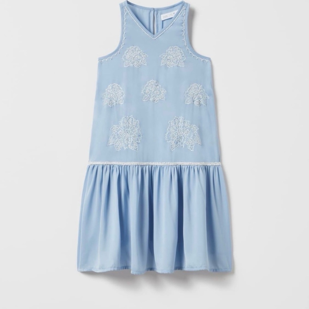 Zara Sky Blue Kids Dress with Embroidery